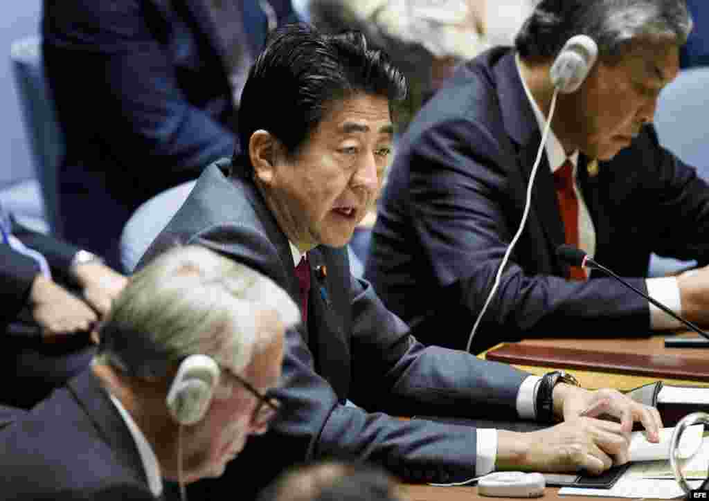 El primer ministro nipón, Shinzo Abe, interviene durante una reunión del Consejo de Seguridad de la ONU.