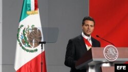 El mandatario de México, Enrique Peña Nieto, durante su mensaje en el Palacio Presidencial tras su investidura ante el pleno de la Cámara de Representantes el sábado 1 de diciembre de 2012, en la capital mexicana.