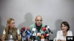 El secretario general de la MUD, Jesús Torrealba, durante una conferencia de prensa en Caracas.