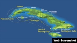 Mapa de la trayectoria del crucero LGBT por Cuba.