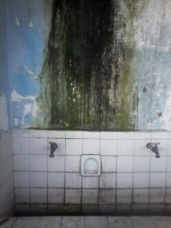 Uno de los baños comunes que usan los refugiados en el albergue. (Foto: Pedro Luis García)