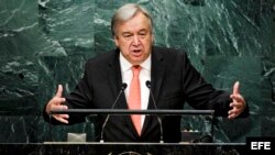 El recién designado Secretario General de la ONU, António Guterres, ofrece una rueda de prensa en la sede de la Organización de las Naciones Unidas.