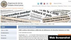 Denuncia sobre arrestos en Cuba en la página web de la CIDH.