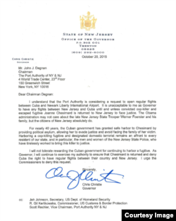 Copia de la carta del gobernador Chris Christie a la Autoridad Portuaria.