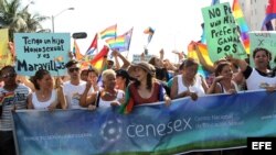  Mariela Castro (c),directora del Centro Nacional de Educación Sexual (Cenesex) en la “conga" contra la Homofobia. 