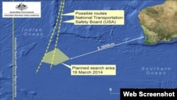Gráfico de la zona de búsqueda de los restos del avión malasio, basada en los cálculos de Inmarsat