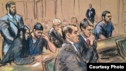 Recreación de la escena del juicio a los sobrinos presidenciales en Nueva York.