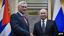 Miguel Díaz-Canel es recibido por Vladimir Putin en Moscú, el 29 de octubre de 2019. (Alexander Nemenov/AFP).