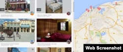 Página de Airbnb mostrando sus alojamientos en Cuba.