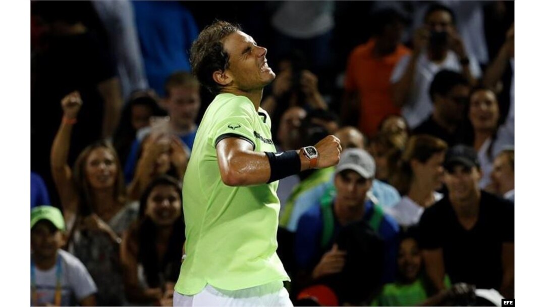 Nadal celebra su victoria frente a Sock.