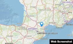 El marcador azul indica la ubicación de la comunidad francesa de Trebes (cerca de Catrcasona, Aude) escenario de una toma de rehenes terrorista.