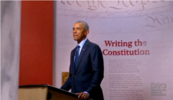 El expresidente Barack Obama durante su discurso en la convención demócrata
