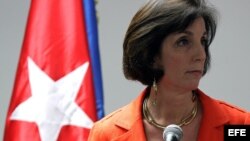 Roberta Jacobson al concluir una reunión sobre el restablecimiento de relaciones diplomáticas entre Cuba y EEUU, en enero.