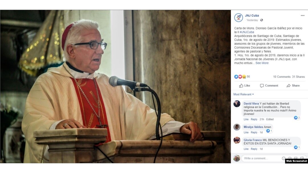 Mensaje en Facebook de Monseñor Dionisio García Ibáñez, Arzobispo de Santiago de Cuba