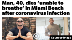 Captura de pantalla de la nota aparecida en la página de internet del Canal 10 (local10.com) con la foto del joven cubano Israel Carrera, quien falleció por coronavirus el pasado jueves.