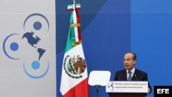 El presidente mexicano, Felipe Calderón, habla durante la Conferencia Internacional para el establecimiento del Esquema Hemisférico de Cooperación contra la Delincuencia Organizada Transnacional 
