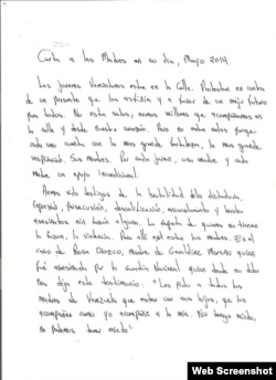 Carta de Leopoldo López por el Día de las Madres. Página I