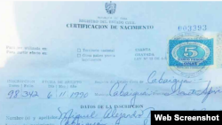 Certificado de Nacimiento de Miguel Alejandro Rodríguez Mesa
