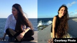 La fotografía de la izquierda corresponde a Yoani Sánchez en el malecón de Miami y la derecha en el malecón de La Habana