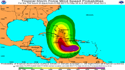 Cono de probabilidades del huracán Matthes. Centro Nacional de Huracanes de EEUU
