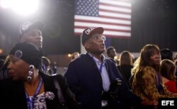 Partidarios del presidente estadounidense, Barack Obama, observan los resultados de las elecciones presidenciales.