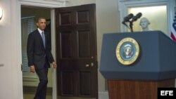 El presidente de Estados Unidos Barack Obama se dirige a la nación desde la Casa Blanca (17 de diciembre, 2014). 
