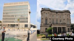 La sede diplomática de EEUU en La Habana y la de Cuba en Washington (i-d).
