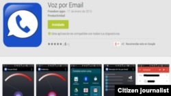 Aplicación Voz por Email para teléfonos inteligentes, disponible en Google Play Store.
