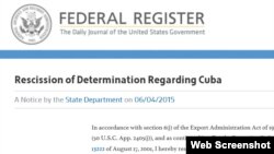 Publicación en el "Registro Federal" de EEUU de la salida de Cuba de la lista de patrocinadores del terrorismo.