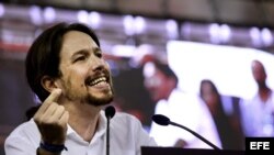 El líder izquierdista de Podemos, Pablo Iglesias, interviene en la reciente Asamblea Ciudadana "Sí Se Puede".
