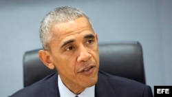 El presidente Barack Obama durante una reunión en la Agencia Federal de Gestión de Emergencias (FEMA).