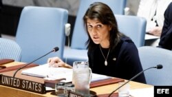 Nikki Haley en la reunión del Consejo de Naciones Unidas en relación a las sanciones contra Corea del Norte.