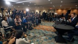 Guaidó responde a preguntas de la prensa en el Miami Airport Convention Center, el 1ro. de febrero del 2020. (Foto Roberto Koltún)