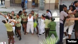 Combo de imágenes muestran la represión contra las Damas de Blanco este domingo en La Habana. (Fotos: Angel Moya)