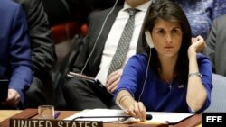 Nikki Haley en una reunión del Consejo de Seguridad de ONU sobre la situación en Siria.