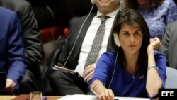Nikki Haley en una reunión del Consejo de Seguridad de ONU sobre la situación en Siria.