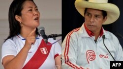 Keiko Fujimori y Pedro Castillo, candidatos a la presidencia de Perú en un montaje de imágenes realizado por AFP