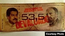 Billete-protesta de los estudiantes venezolanos contra las devaluaciones