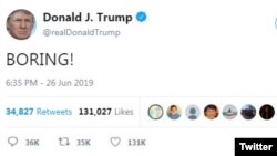"Aburrido", fue el mensaje del Presidente Trump en Twitter casi media hora después de comenzar el debate.