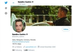 Sandro Castro dijo que esta cuenta de Twitter, que aparece a su nombre, es falsa. (Captura de imagen/Twitter)