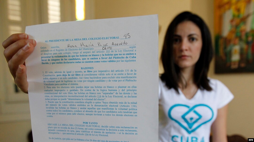 Opositora Rosa María Payá promueve Cuba Decide.