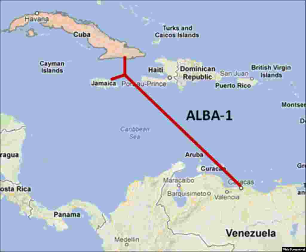 Mapa del cable Alba1Venezuela-Cuba-Jamaica