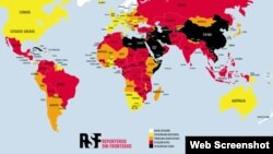Mapa del estado de la libertad de prensa en el mundo emitido por Reporteros sin Fronteras en su informe 2021