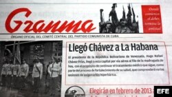 Granma informó en una escueta nota la llegada de Hugo Chávez a La Habana.