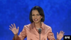 La exsecretaria de Estado Condolezza Rice pronuncia un discurso durante la tercera jornada de la Convención Nacional Republicana. (EE.UU.). El candidato a vicepresidente por el partido, Paul Ryan, será el orador estrella del día. EFE/Shawn Thew
