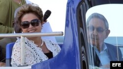 Dilama Rousseff y Raúl Castro inauguran el megapuerto de Mariel, el 27 de enero de 2014.