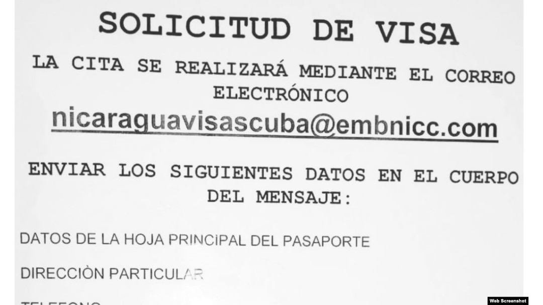 Modelo oficial solicitud de visa de cubanos para Nicaragua
