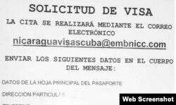 Modelo oficial solicitud de visa de cubanos para Nicaragua