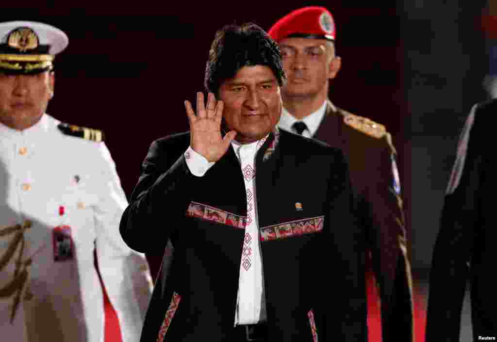 Evo Morales a su llegada a la ceremonia de investidura de Nicolás Maduro. 