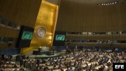 Vista de la primera ronda de votación en la Asamblea General de la ONU para cubrir vacantes en el Consejo de Seguridad.